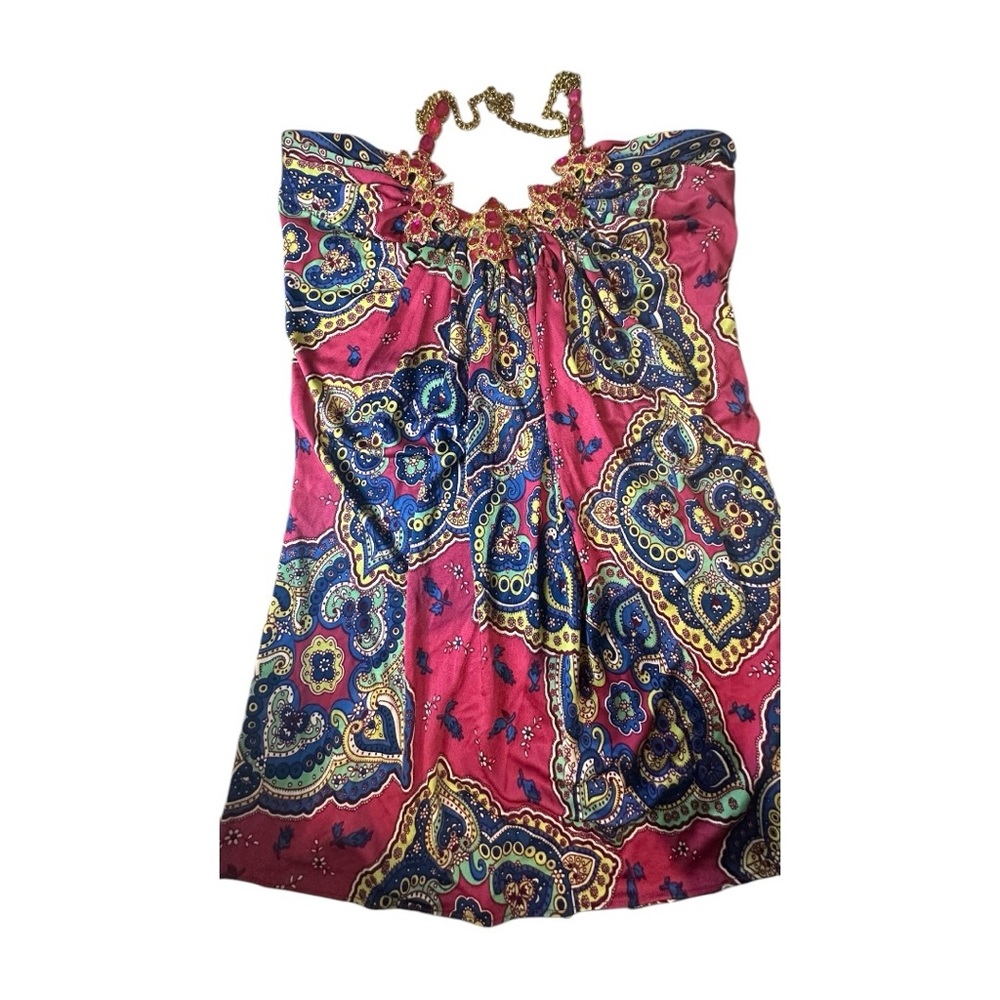 Sky Pink and Gold Embellished Halter Top